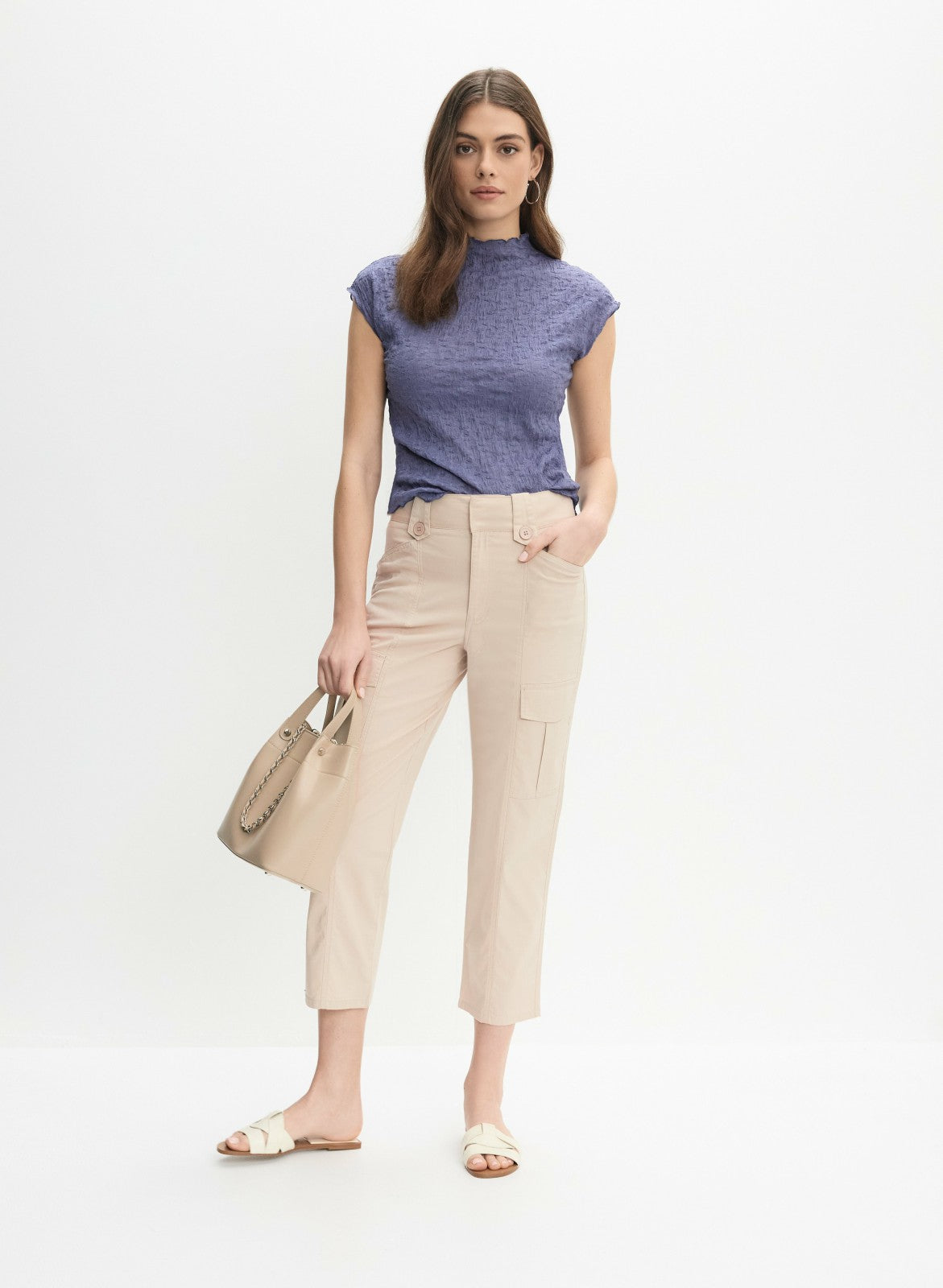 Women Stretch-Cotton Cargo Capris Champagne | Melanie Lyne