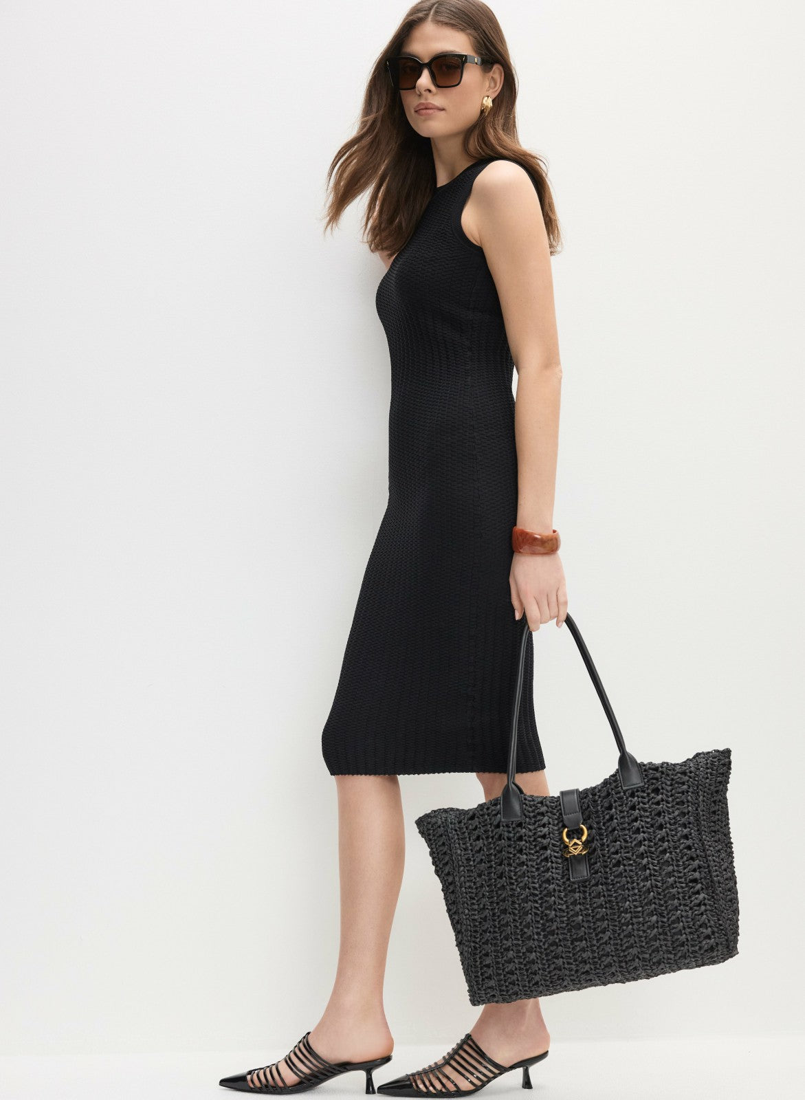 Women Ribbed Knit Tank Dress Black | Melanie Lyne