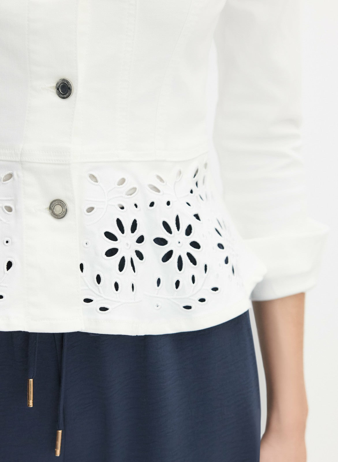 Women Joseph Ribkoff - Denim Peplum Jacket White | Melanie Lyne