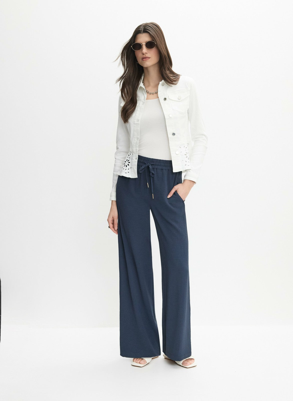 Women Joseph Ribkoff - Denim Peplum Jacket White | Melanie Lyne