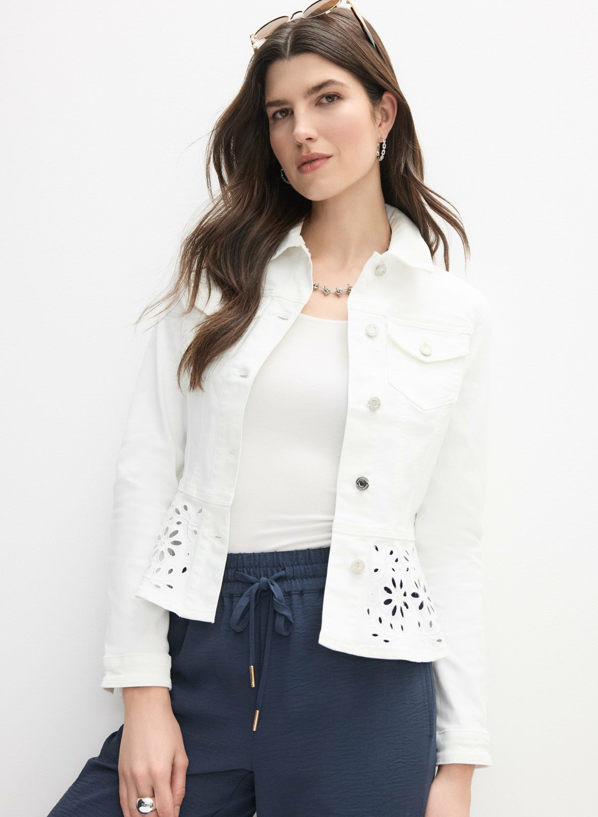 Women Joseph Ribkoff - Denim Peplum Jacket White | Melanie Lyne