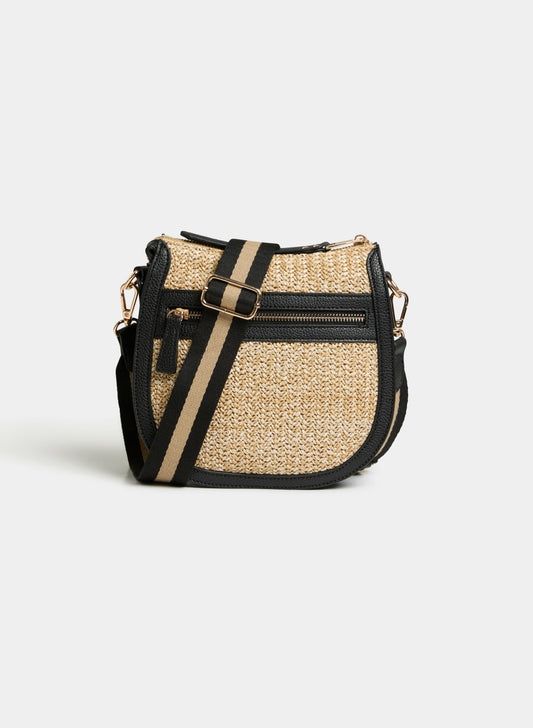 Women Straw Crossbody Bag Black | Melanie Lyne