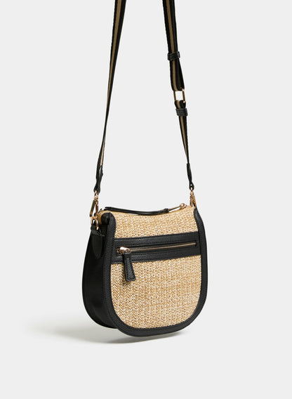 Women Straw Crossbody Bag Black | Melanie Lyne