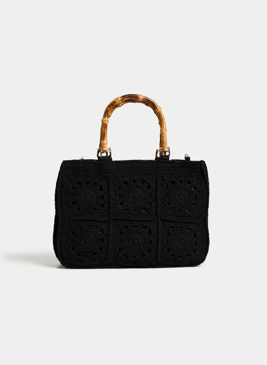 Women Bamboo Top Handle Bag Black | Melanie Lyne