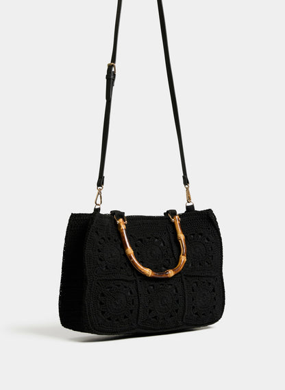 Women Bamboo Top Handle Bag Black | Melanie Lyne