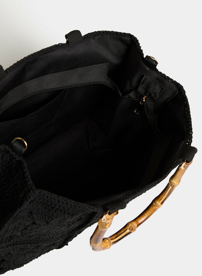 Women Bamboo Top Handle Bag Black | Melanie Lyne