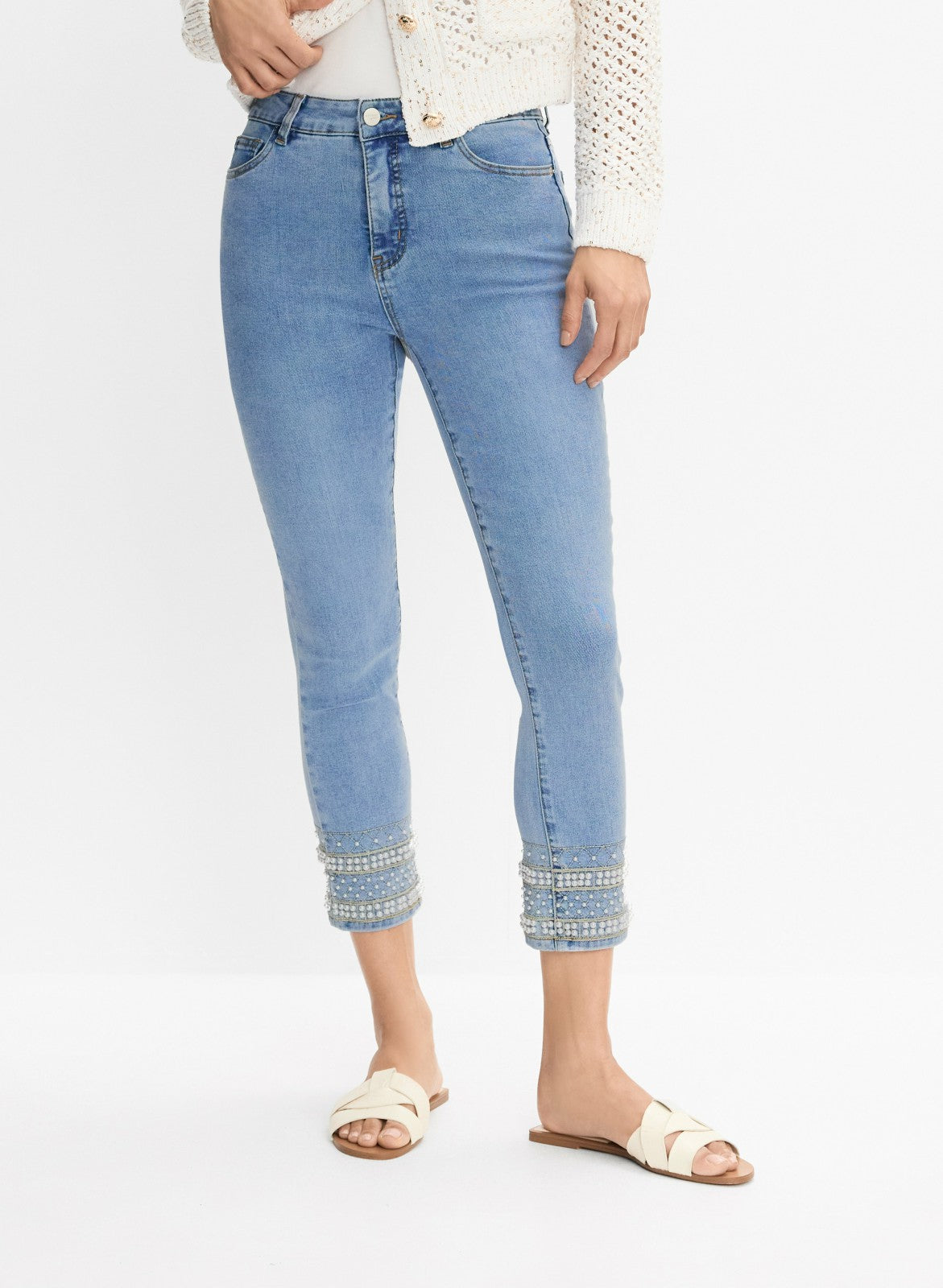 Women Embellished Hem Capris Light Blue | Melanie Lyne