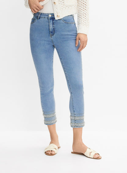 Women Embellished Hem Capris Light Blue | Melanie Lyne
