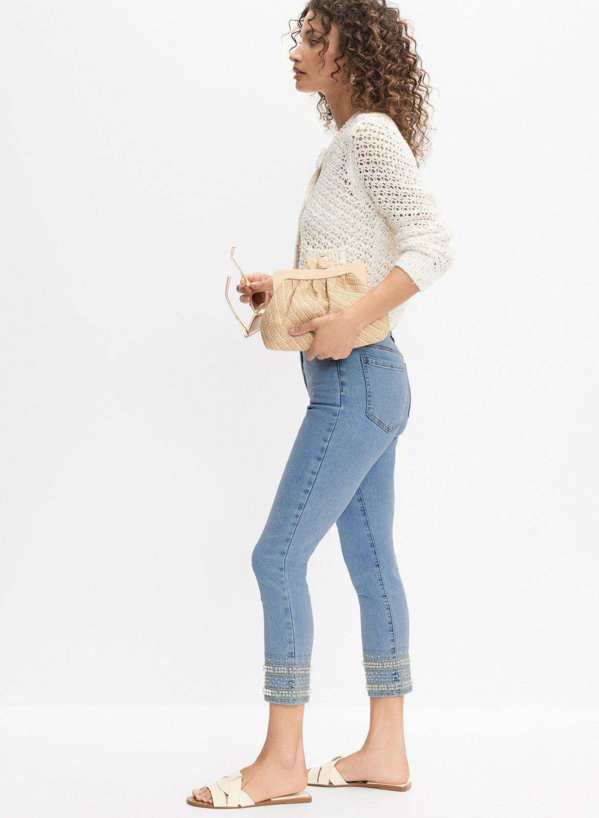 Women Embellished Hem Capris Light Blue | Melanie Lyne