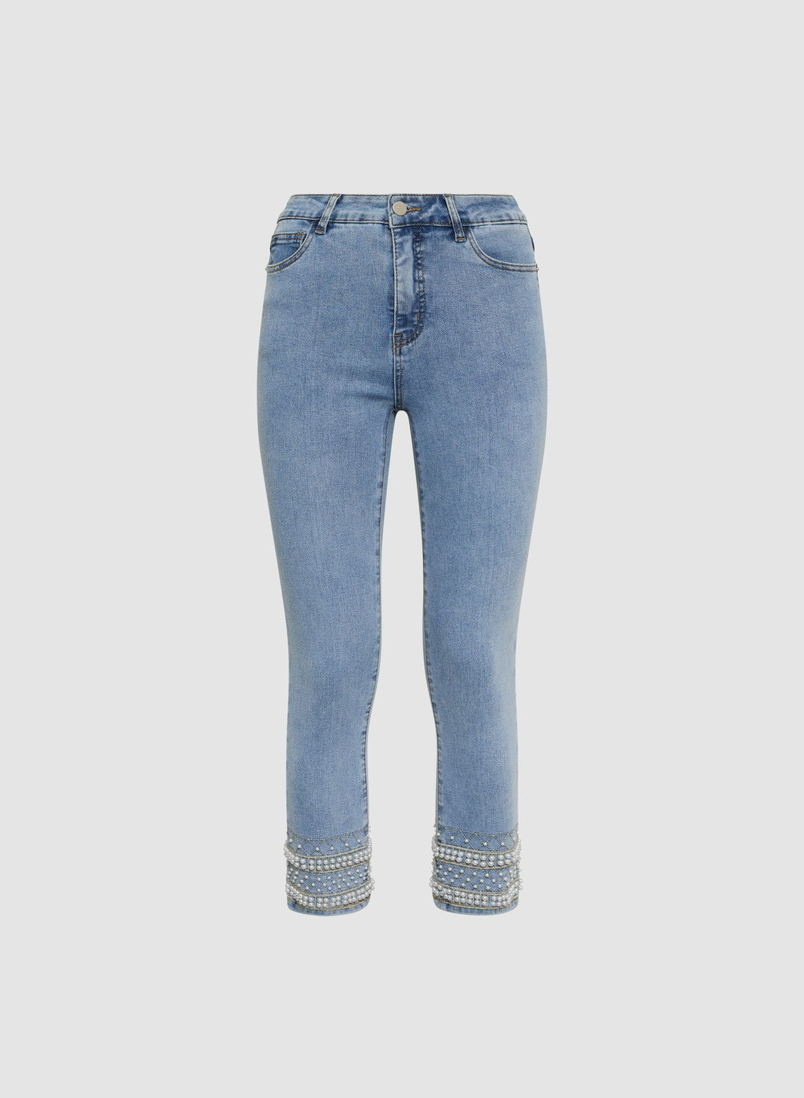 Women Embellished Hem Capris Light Blue | Melanie Lyne