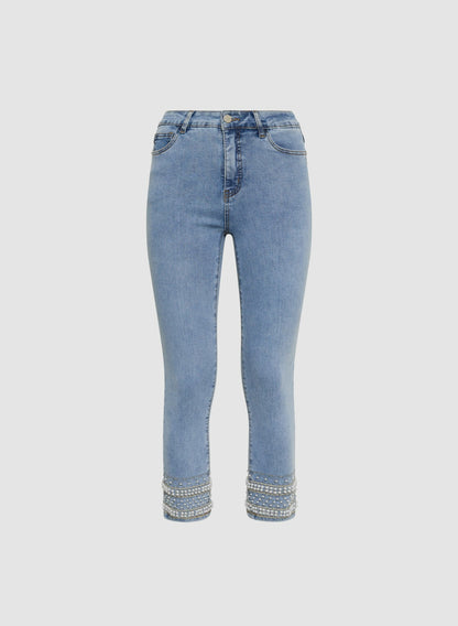 Women Embellished Hem Capris Light Blue | Melanie Lyne