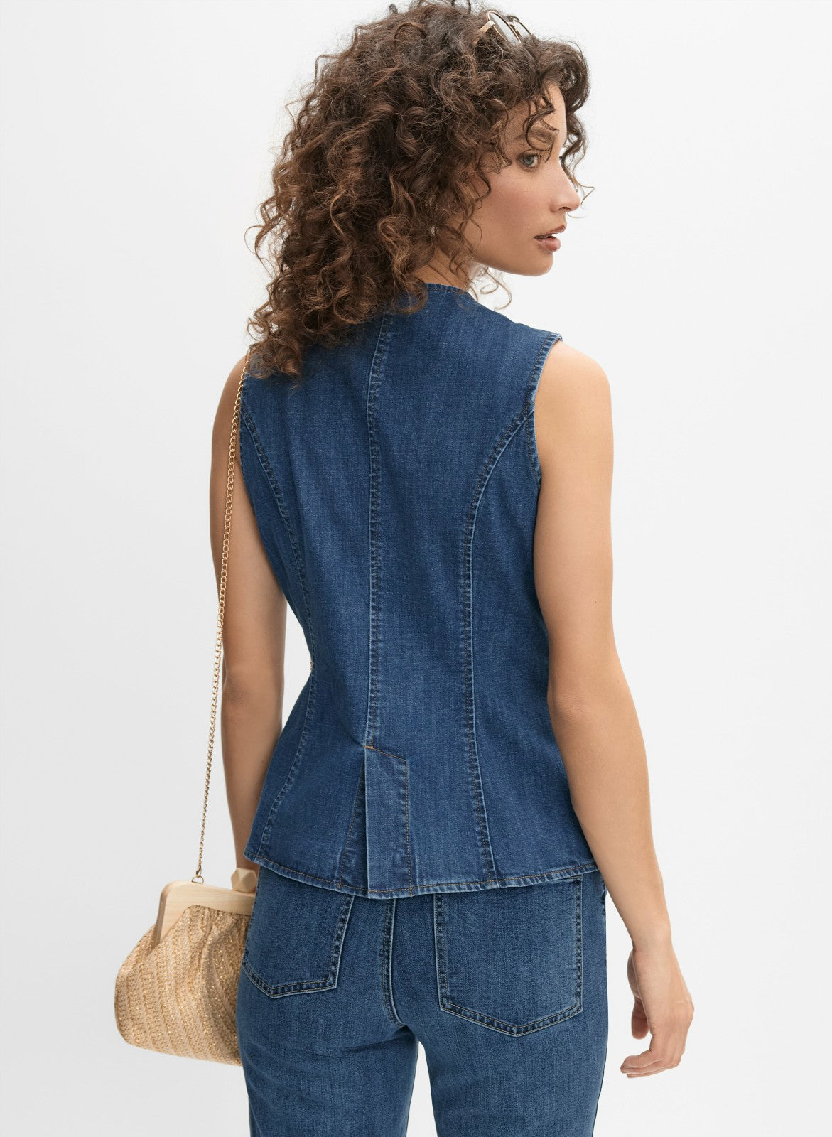 Women Denim Button-Down Vest Medium Blue | Melanie Lyne