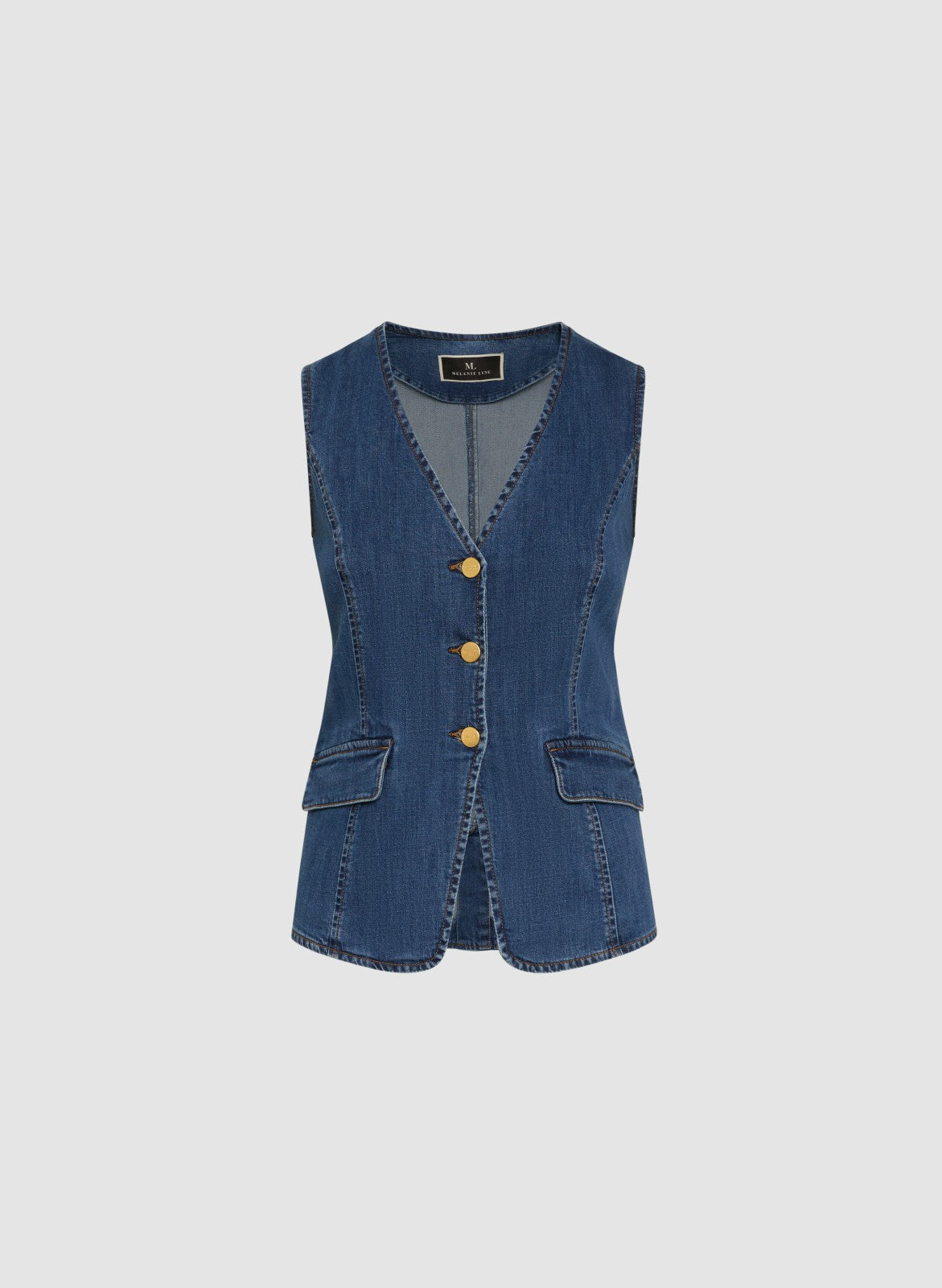 Women Denim Button-Down Vest Medium Blue | Melanie Lyne