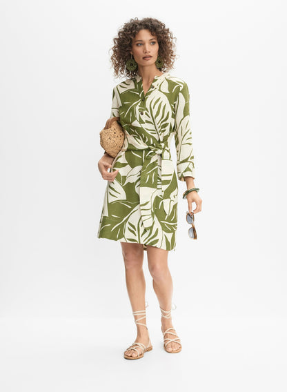 Women Leaf Linen-Blend Dress Green Pattern | Melanie Lyne