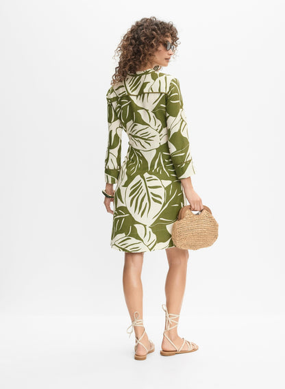 Women Leaf Linen-Blend Dress Green Pattern | Melanie Lyne