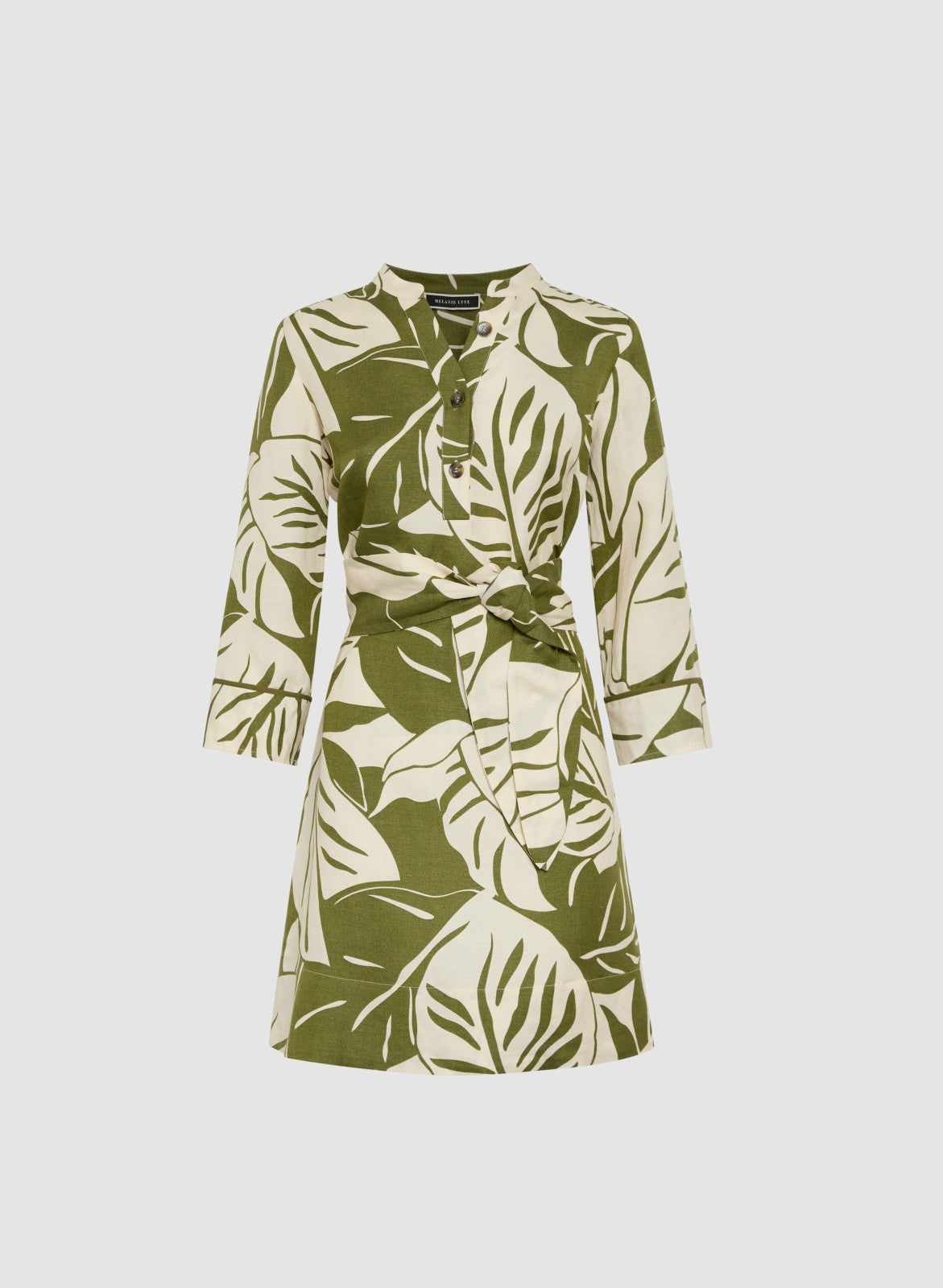 Women Leaf Linen-Blend Dress Green Pattern | Melanie Lyne