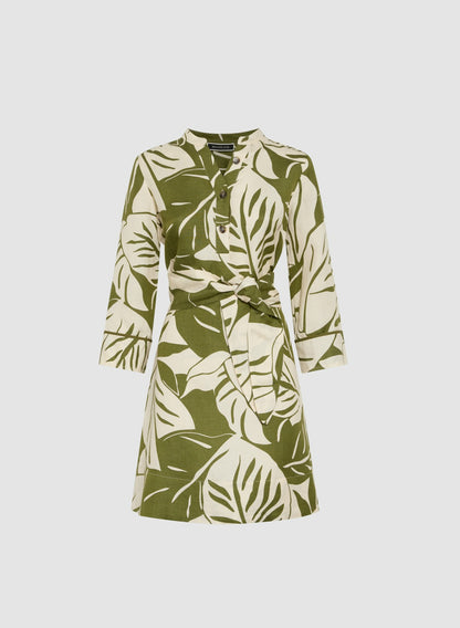Women Leaf Linen-Blend Dress Green Pattern | Melanie Lyne