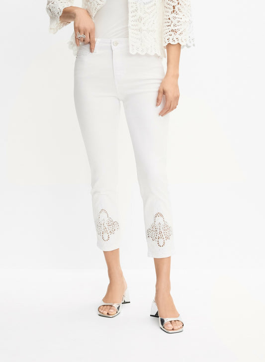 Women Lace Insert Capris White | Melanie Lyne