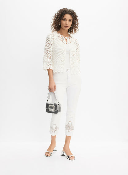 Women Lace Insert Capris White | Melanie Lyne