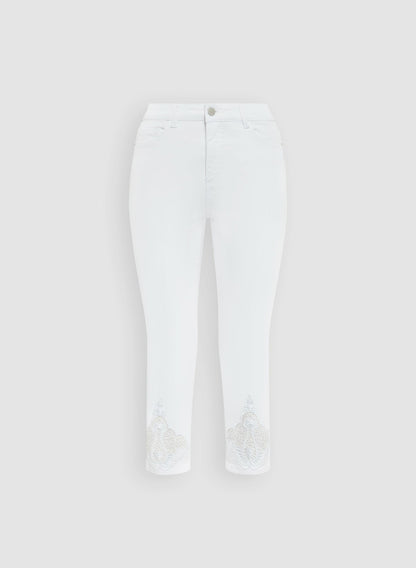 Women Lace Insert Capris White | Melanie Lyne