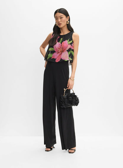 Women Joseph Ribkoff - Floral Chiffon Overlay Jumpsuit Black Pattern | Melanie Lyne
