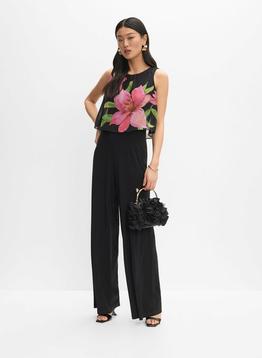 Women Joseph Ribkoff - Floral Chiffon Overlay Jumpsuit Black Pattern | Melanie Lyne