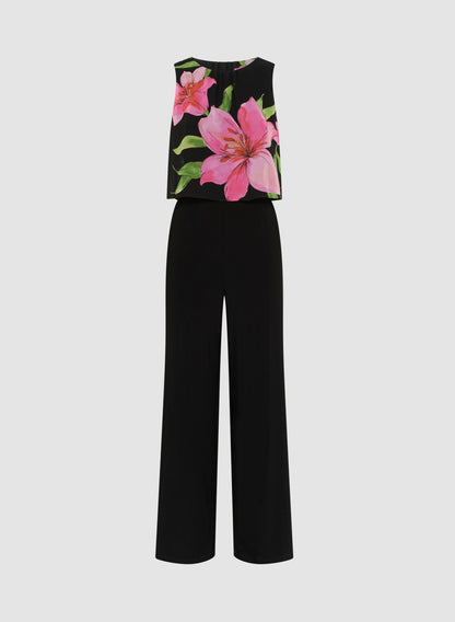 Women Joseph Ribkoff - Floral Chiffon Overlay Jumpsuit Black Pattern | Melanie Lyne