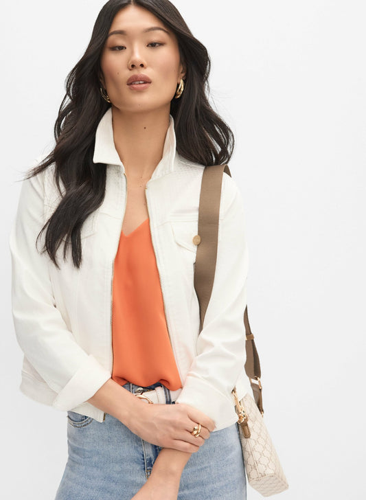 Women Zip Front Denim Jacket White | Melanie Lyne