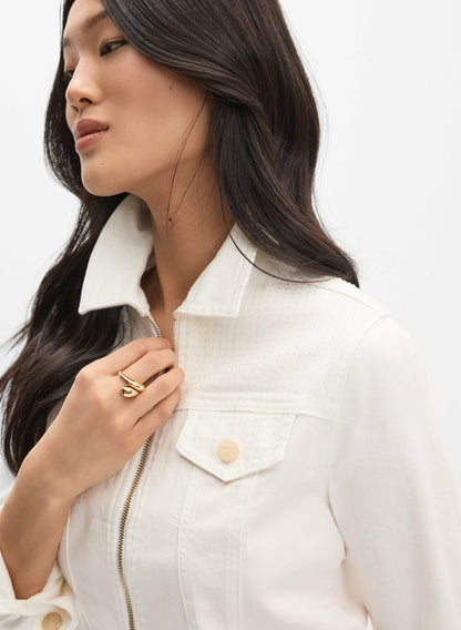Women Zip Front Denim Jacket White | Melanie Lyne