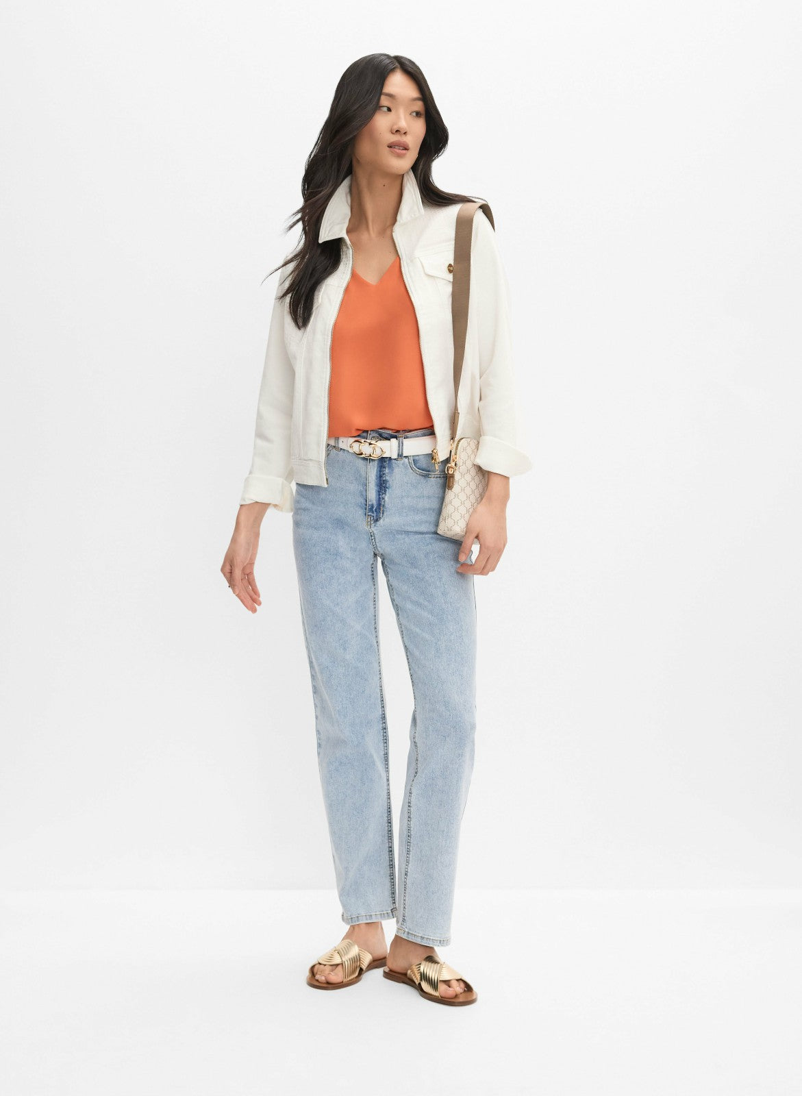 Women Zip Front Denim Jacket White | Melanie Lyne