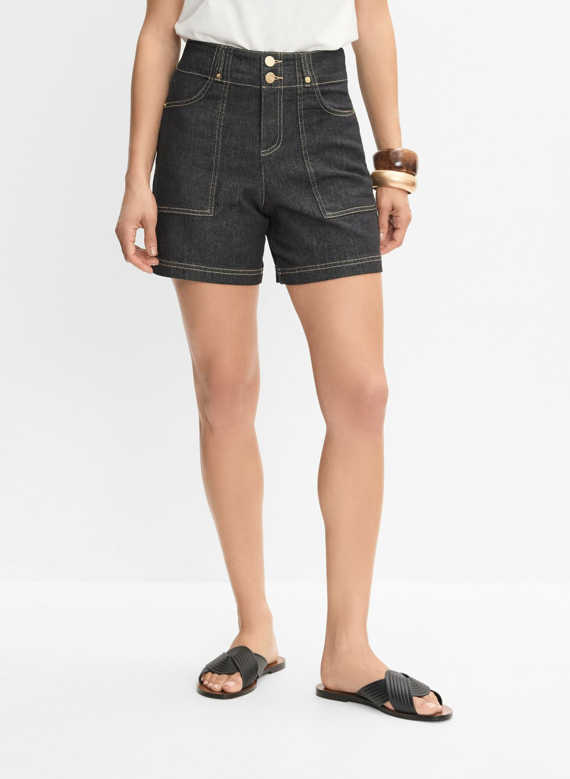 Women Double-Button Jean Shorts Rinse Tint | Melanie Lyne