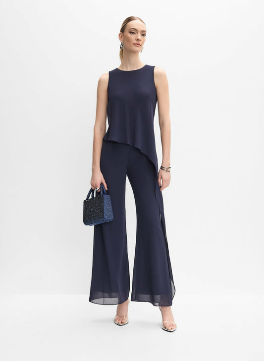Women Asymmetric Chiffon Jumpsuit Navy Blue | Melanie Lyne