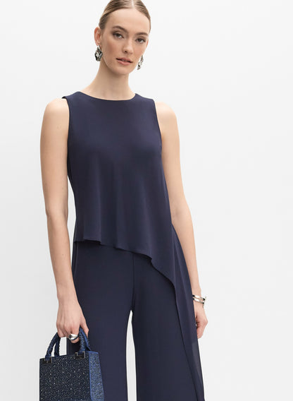 Women Asymmetric Chiffon Jumpsuit Navy Blue | Melanie Lyne