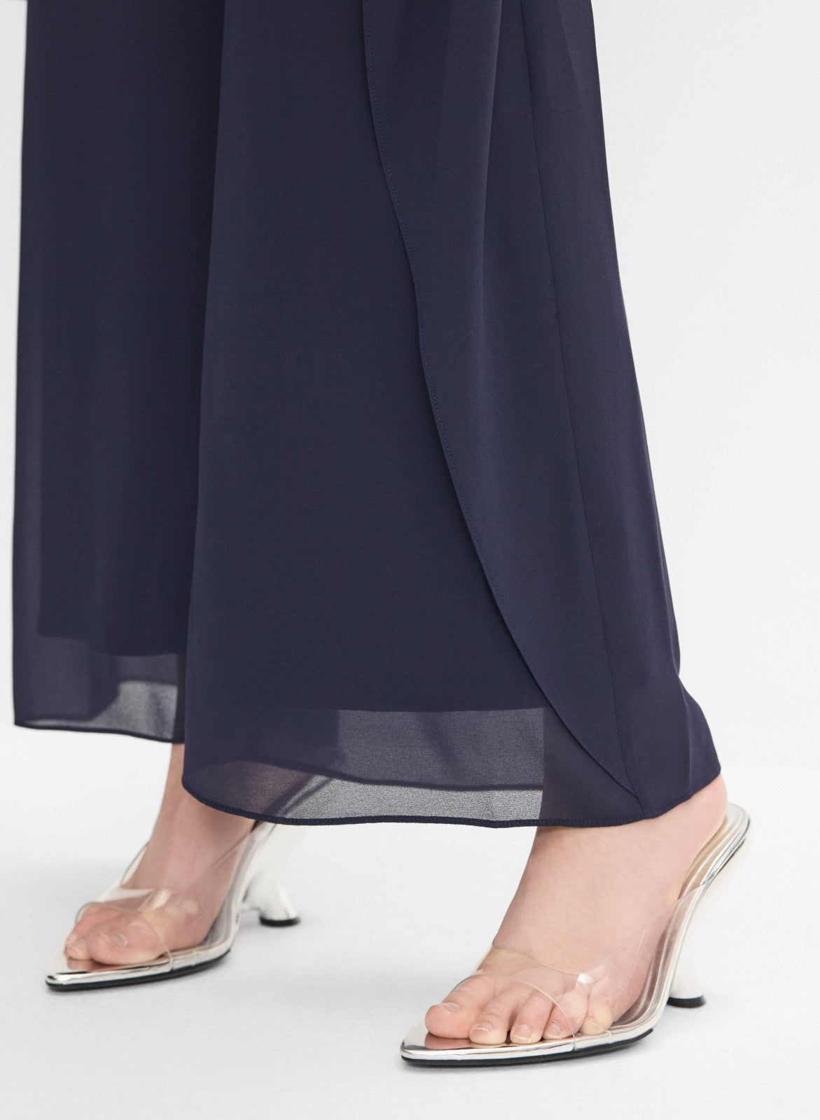 Women Asymmetric Chiffon Jumpsuit Navy Blue | Melanie Lyne