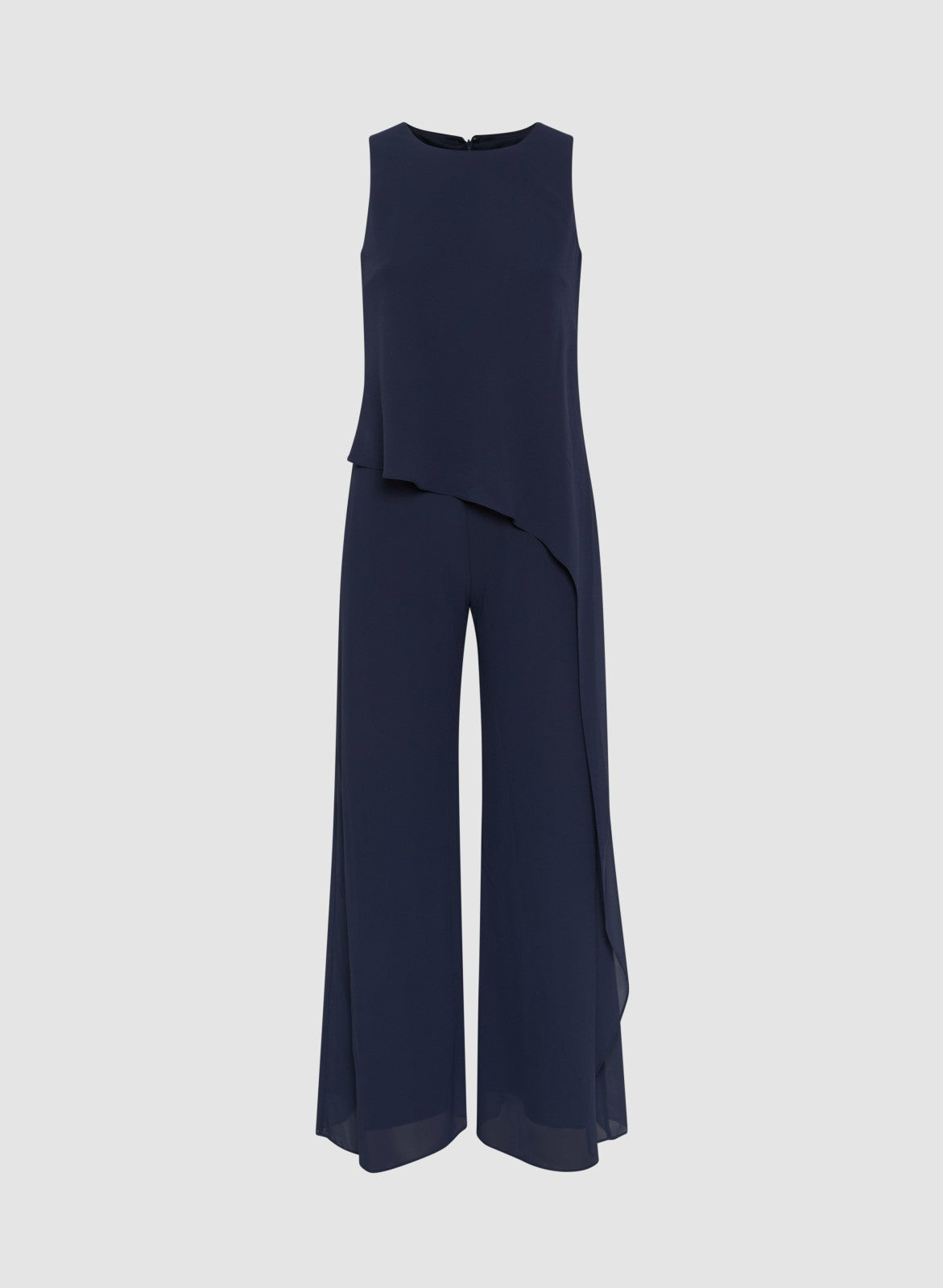 Women Asymmetric Chiffon Jumpsuit Navy Blue | Melanie Lyne
