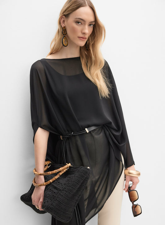 Women Asymmetric Chiffon Cape Black | Melanie Lyne