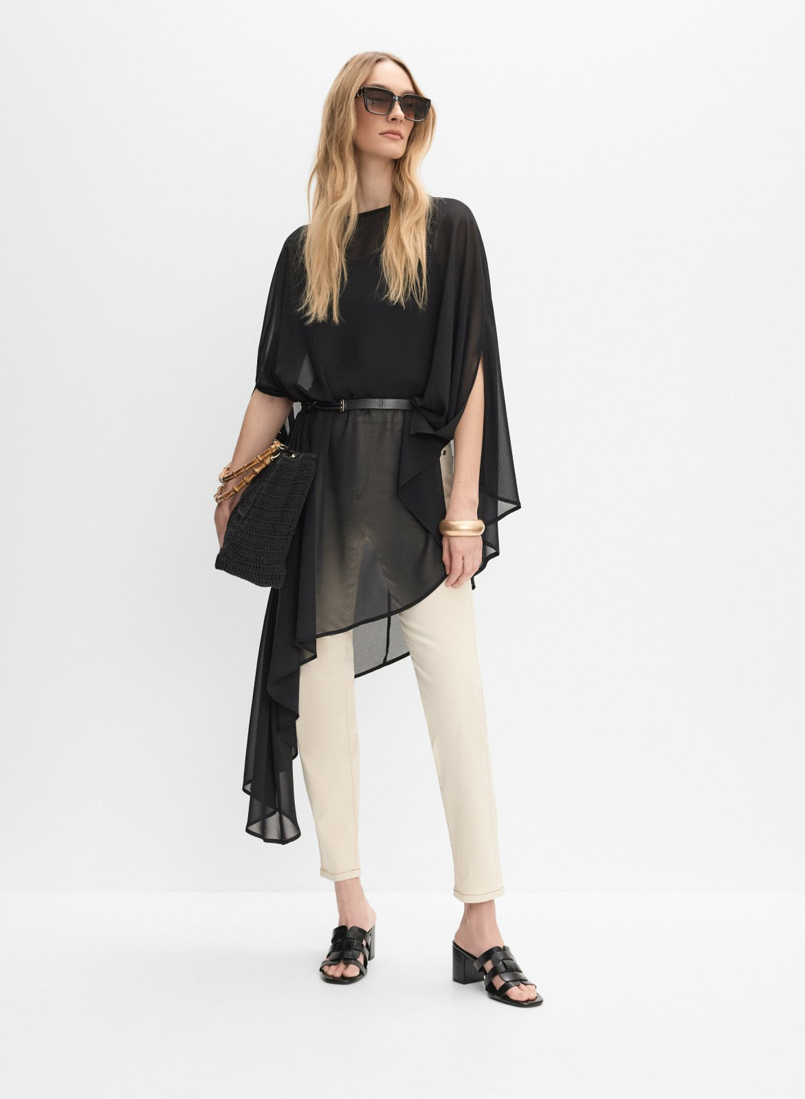 Women Asymmetric Chiffon Cape Black | Melanie Lyne