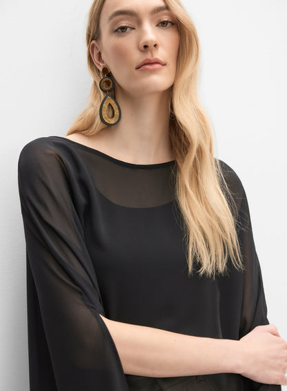 Women Asymmetric Chiffon Cape Black | Melanie Lyne