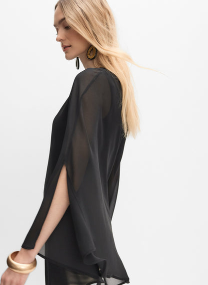 Women Asymmetric Chiffon Cape Black | Melanie Lyne
