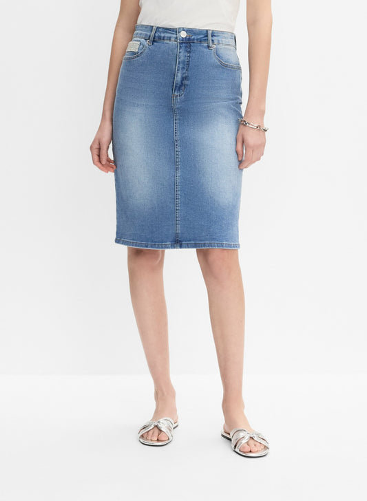 Women Embellished Denim Pencil Skirt Light Blue | Melanie Lyne