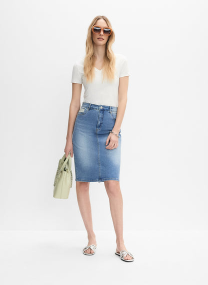 Women Embellished Denim Pencil Skirt Light Blue | Melanie Lyne