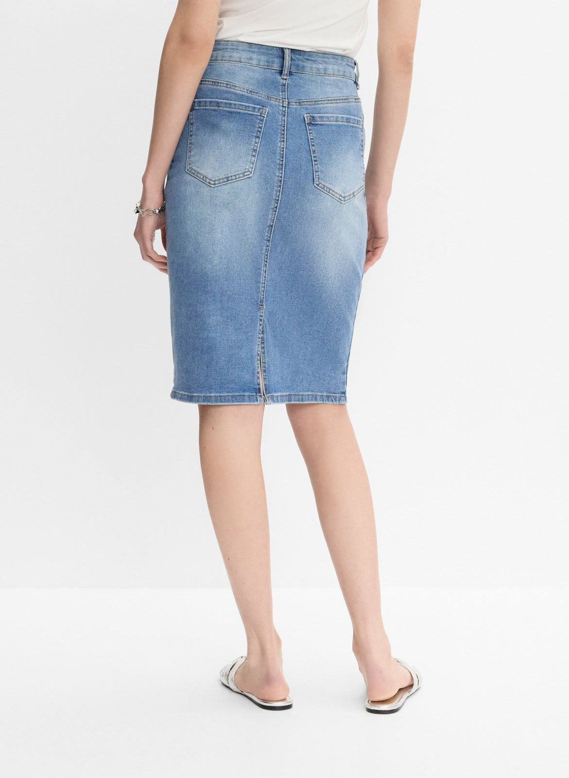 Women Embellished Denim Pencil Skirt Light Blue | Melanie Lyne