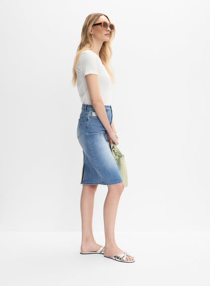 Women Embellished Denim Pencil Skirt Light Blue | Melanie Lyne