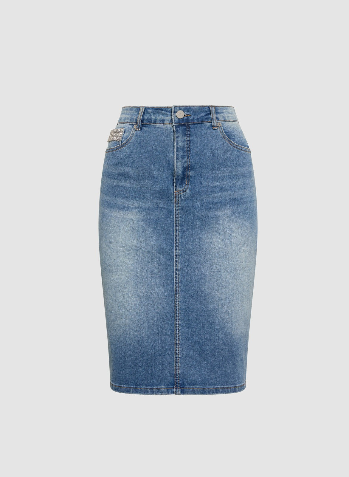 Women Embellished Denim Pencil Skirt Light Blue | Melanie Lyne