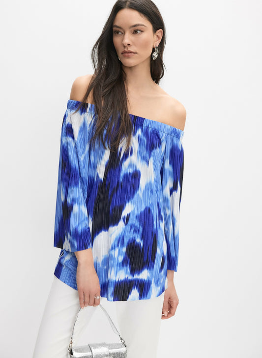 Women Joseph Ribkoff - Abstract Off-Shoulder Blouse Blue Pattern | Melanie Lyne
