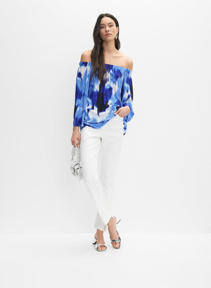 Women Joseph Ribkoff - Abstract Off-Shoulder Blouse Blue Pattern | Melanie Lyne