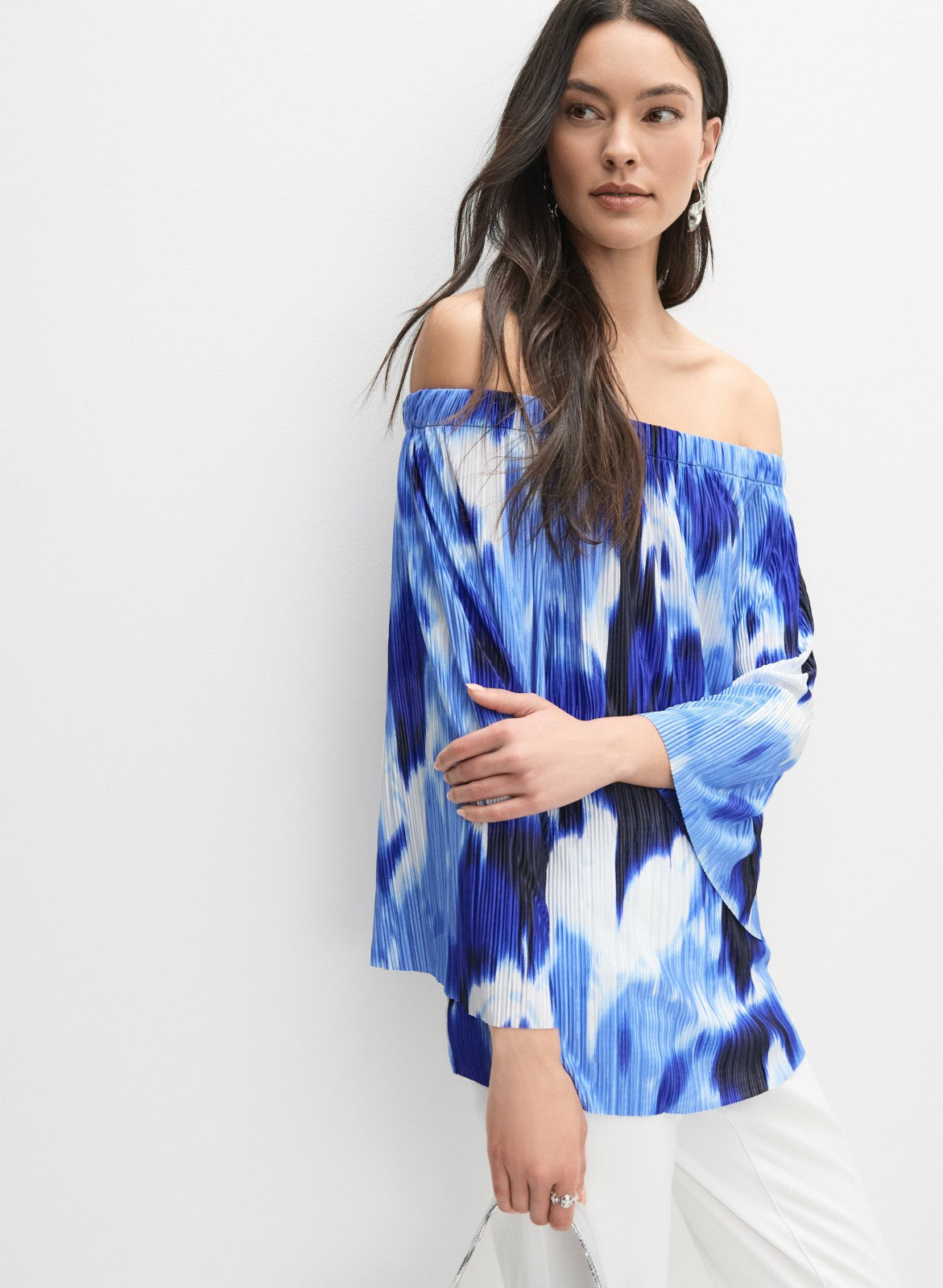 Women Joseph Ribkoff - Abstract Off-Shoulder Blouse Blue Pattern | Melanie Lyne