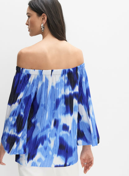 Women Joseph Ribkoff - Abstract Off-Shoulder Blouse Blue Pattern | Melanie Lyne
