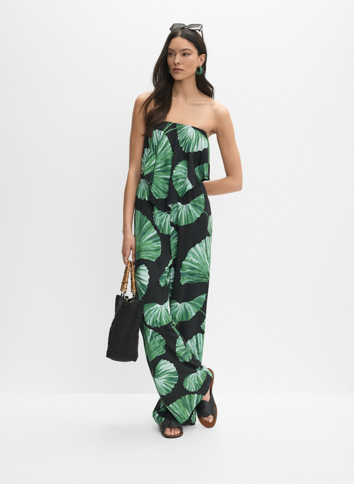 Women Palm Print Jumpsuit Green Pattern | Melanie Lyne