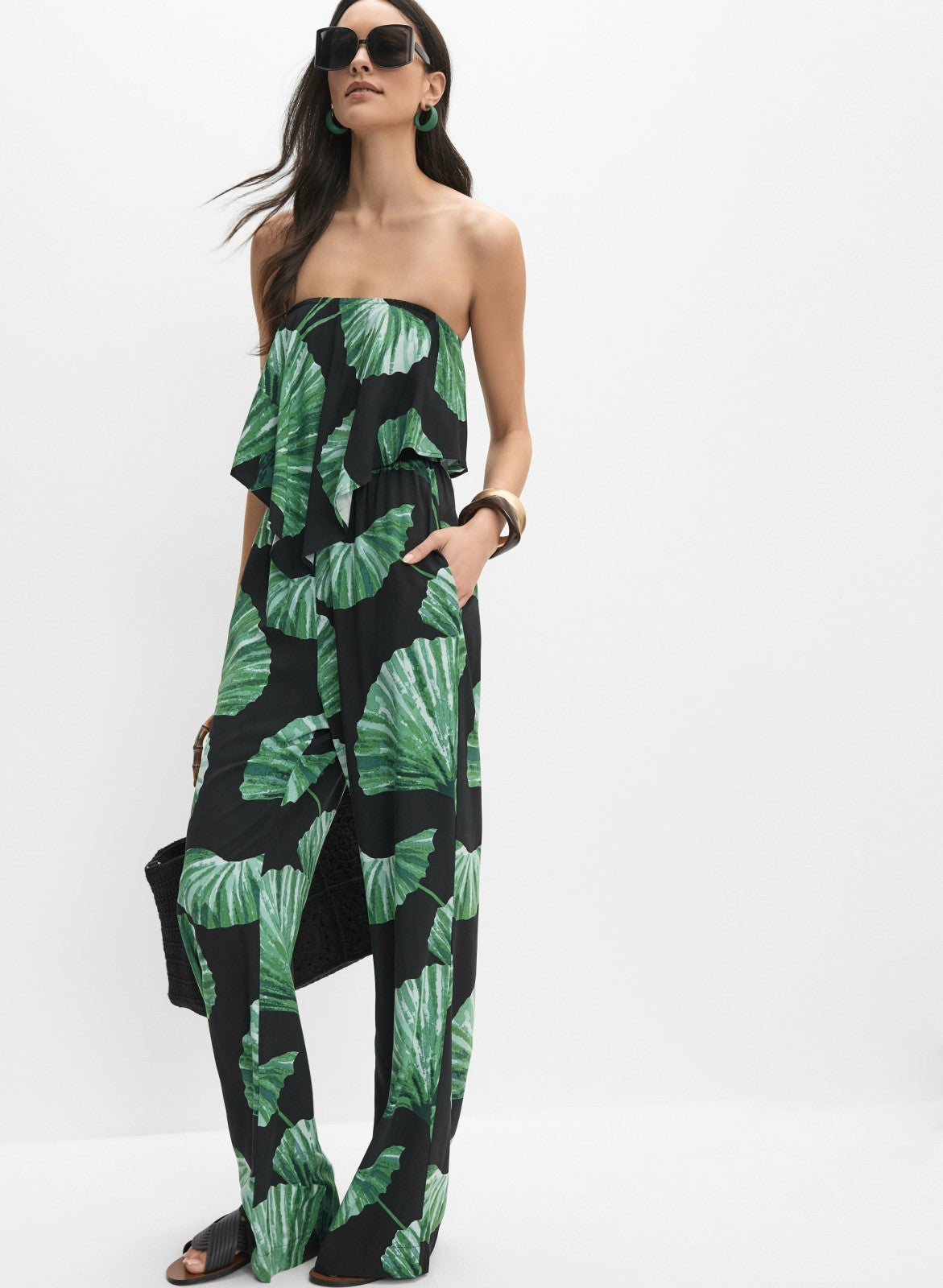 Women Palm Print Jumpsuit Green Pattern | Melanie Lyne